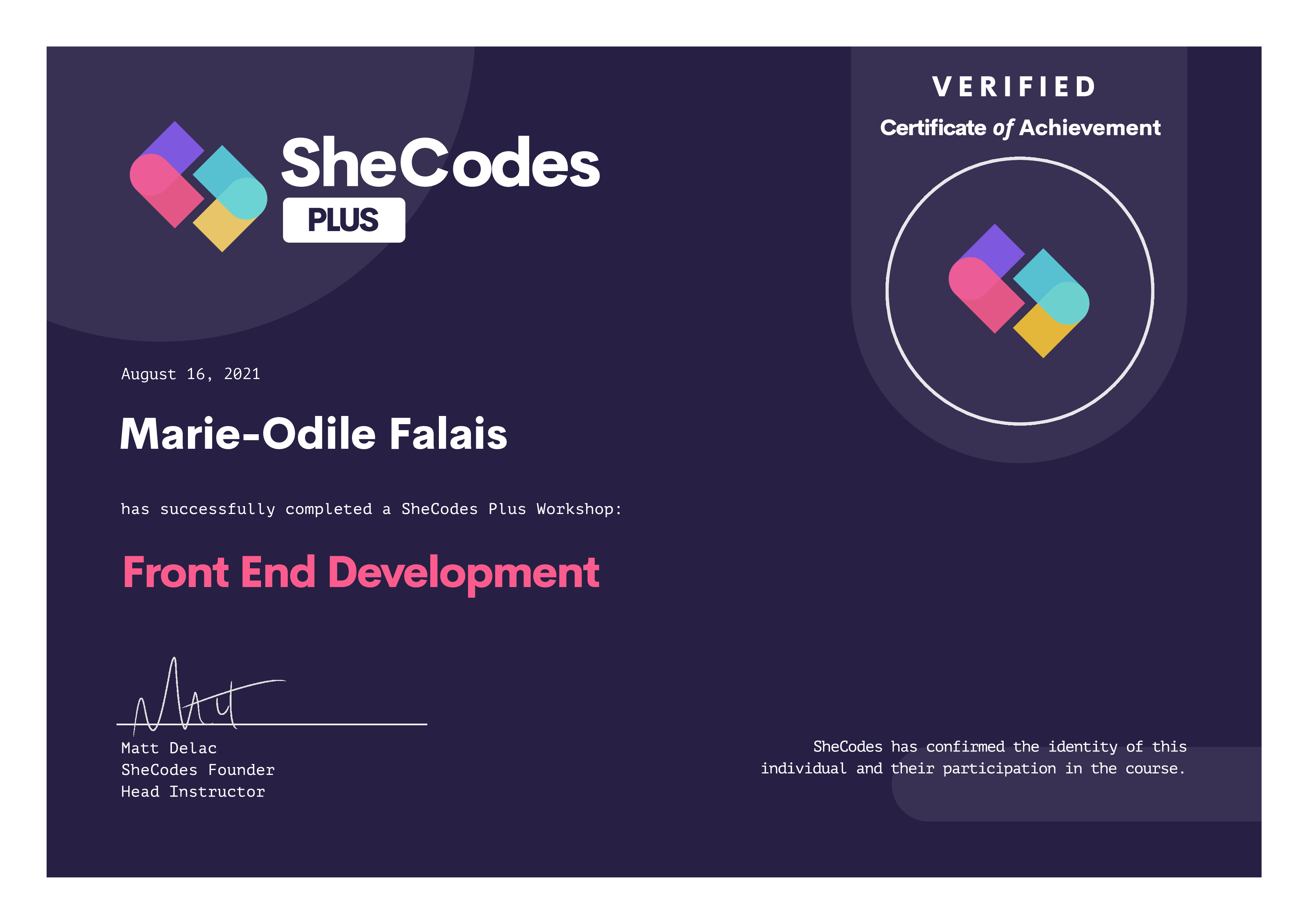 Marie-Odile Front-End Development Certificate